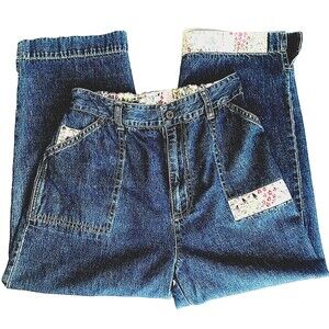 Blast Blues Vtg Jeans High Waist Crop Mom Blue L Petite Womens Denim Y2K Hippie